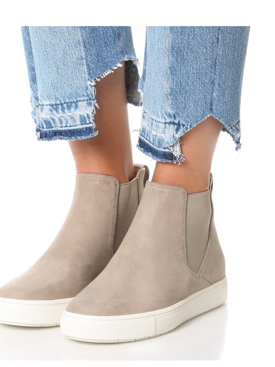Vince Shoes - Vince Taupe Slip-On Wedge Booties water repellent